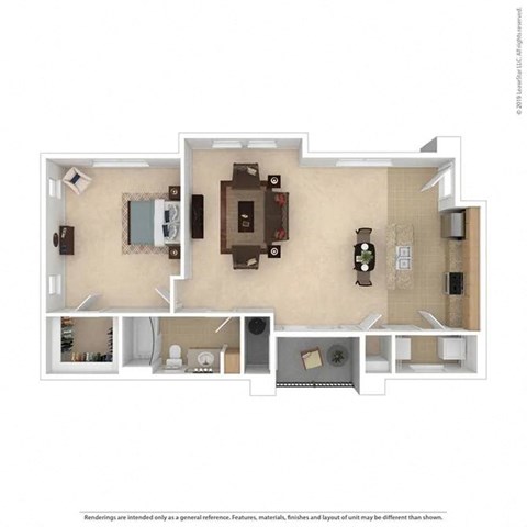 A2 1 bed 1 bath 946 sqft